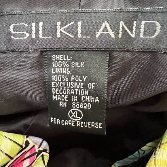 Vintage SilkLand Umbrella Print Silk Quilted Jacket w/ Clear Seed Beads XL - Picture 7 of 7